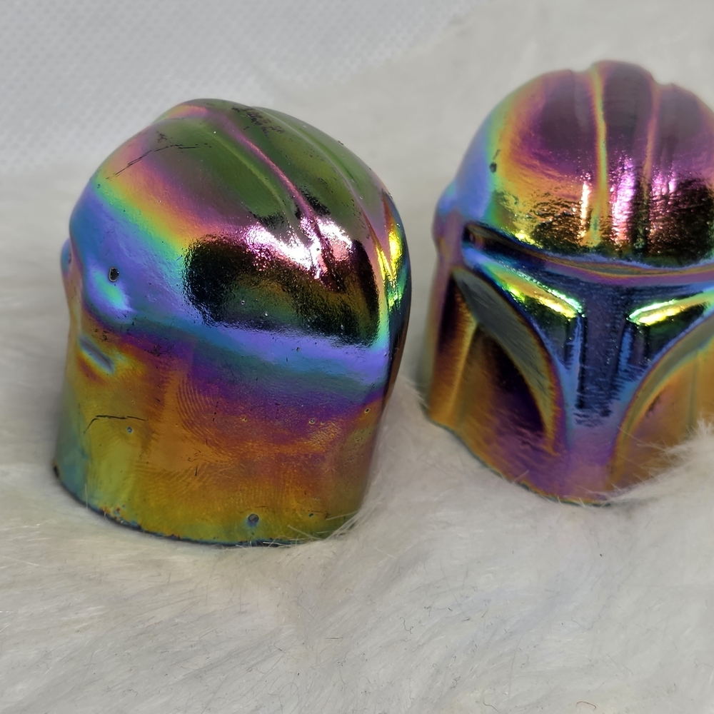 Rainbow Aura Obsidian Mandalorian Helmet Carving | Titanium Crystal | Star Wars - Picture 4 of 8